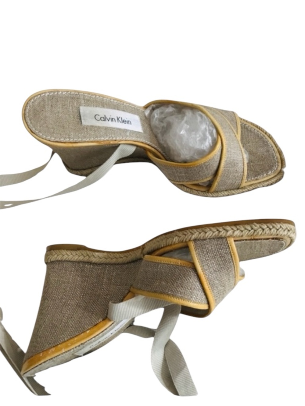 Calvin Klein Sandals Wrap Gladiator Wedge Platform Espadrille Tan Sz 6.5 Boho